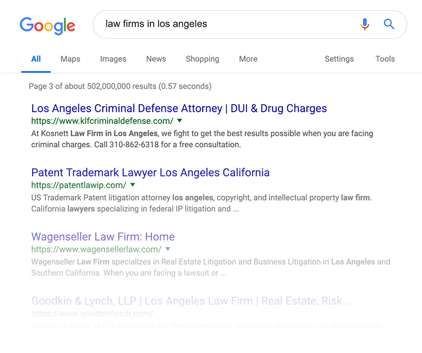 Search Engine Result Pages For Law Firm