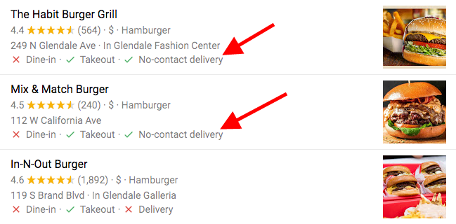 google my business covid-19 no-contact delivery message