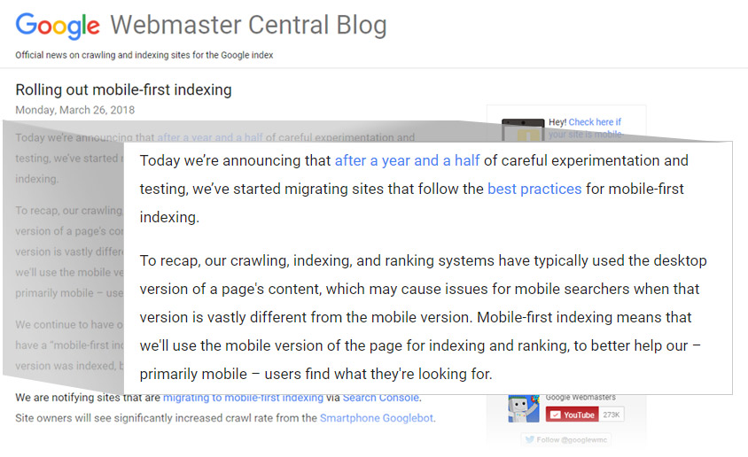 Mobile First Indexing Announcement